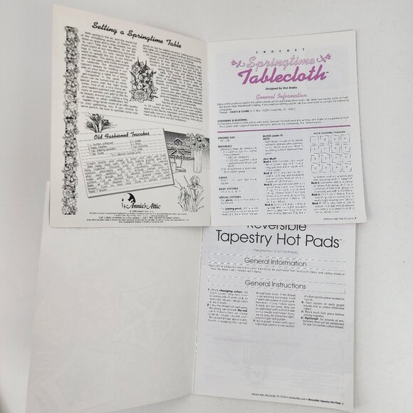 Lot 2 Annies Attic Crochet Pattern Booklet Tapestry Hot Pads & Spring Tablecloth - Picture 6 of 12